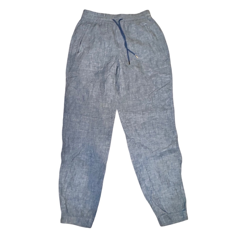 Athleta Linen Blend Jogger Pants Womens Size‎ 2 Blue Drawstring Casual